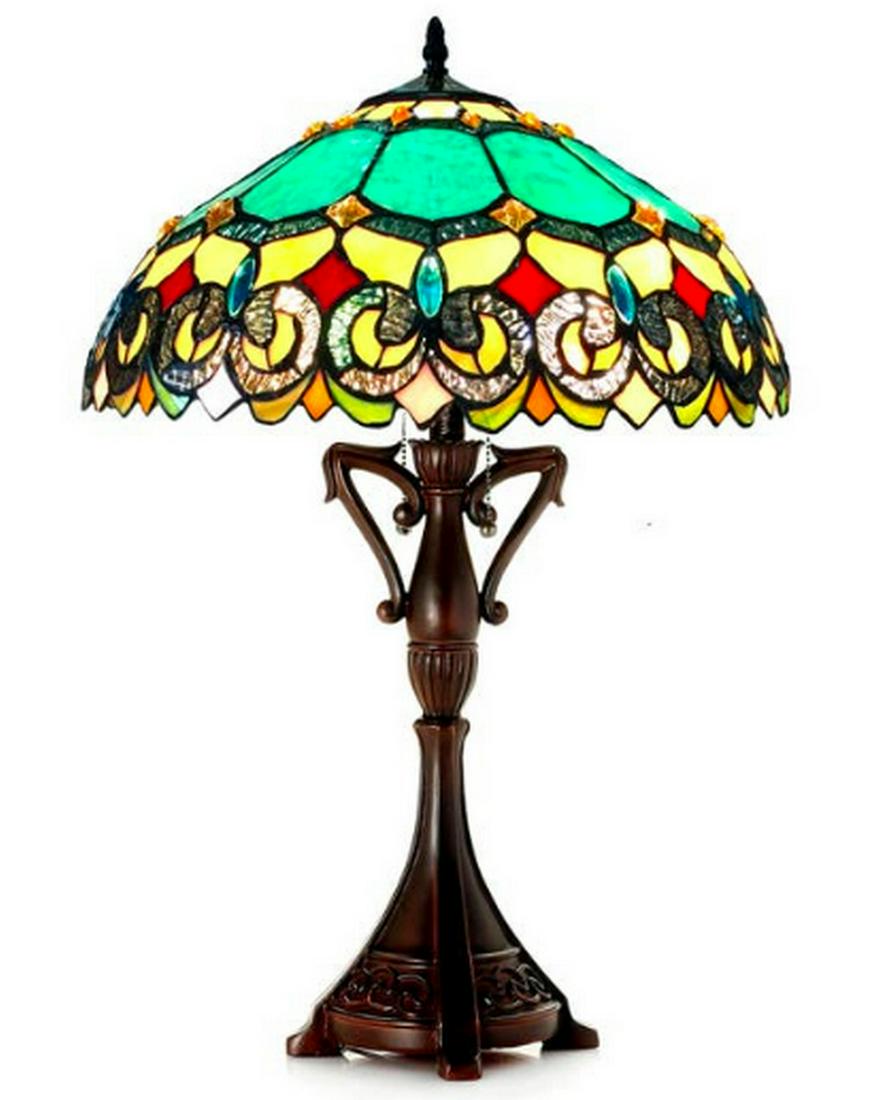 Tiffany Inspired 2-light Antique Dark Bronze Table Lamp: Tiffany Inspired 2-light Antique Dark Bronze Table Lamp This Tiffany style, Victorian design 2-light table lamp features an antique dark bronze finish that will complement many decors throughout your