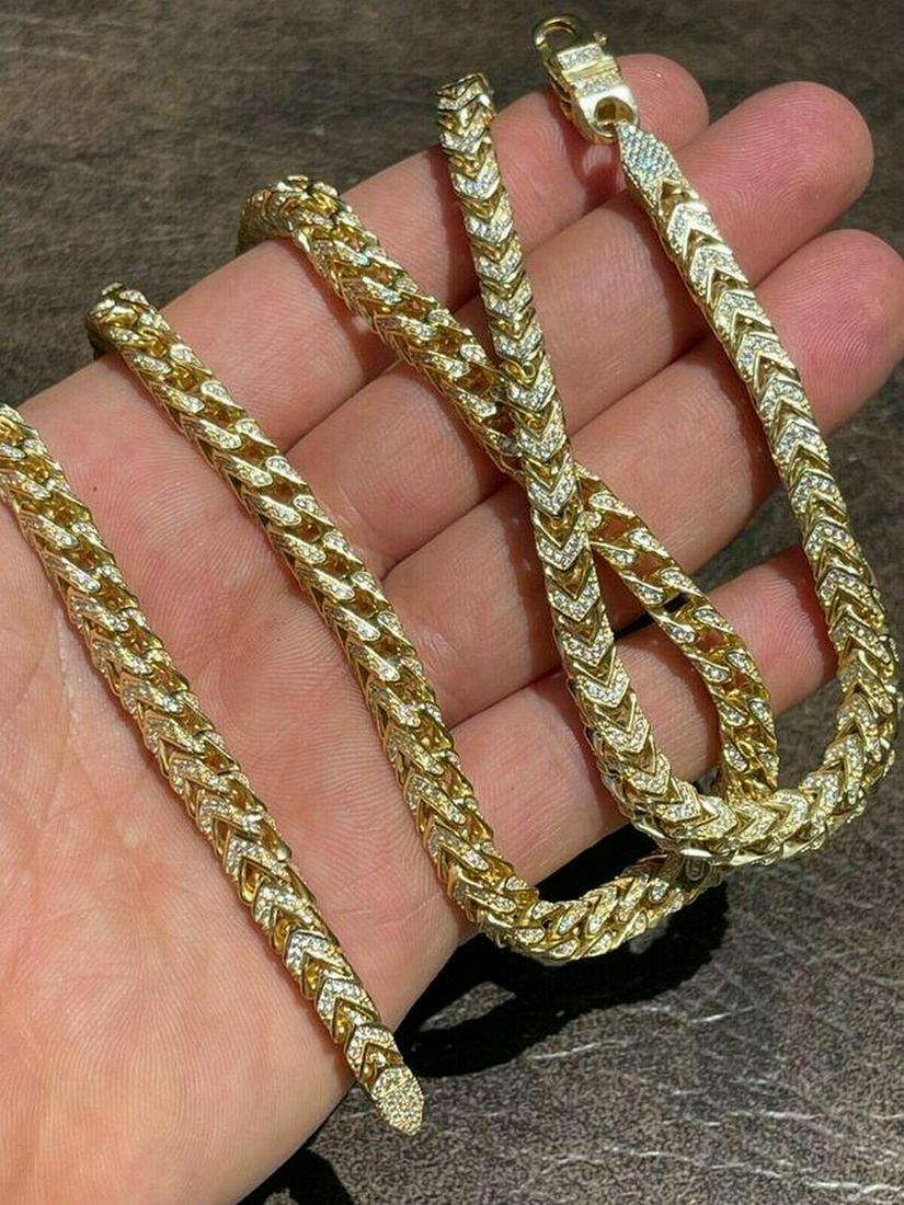 Men's & Ladies 22" 14K Gold Over Solid 925 Sterling Silver 6mm Diamond Franco Chain: Men's & Ladies 22" 14K Gold Over Solid 925 Sterling Silver 6mm Diamond Franco Chain Handmade Franco Chain With Man Made VVS Diamonds Will Never Tarnish Or Wash Away View Photos For Furt