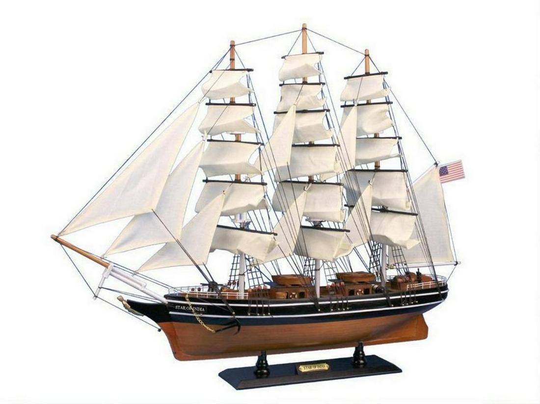 Wooden Star Of India Tall Model Ship 30": Wooden Star Of India Tall Model Ship 30" This fine tall ships model of the famous clipper ship Star of India is perfectly sized for any small shelf, desk or mantle. Renowned for her speed and endu