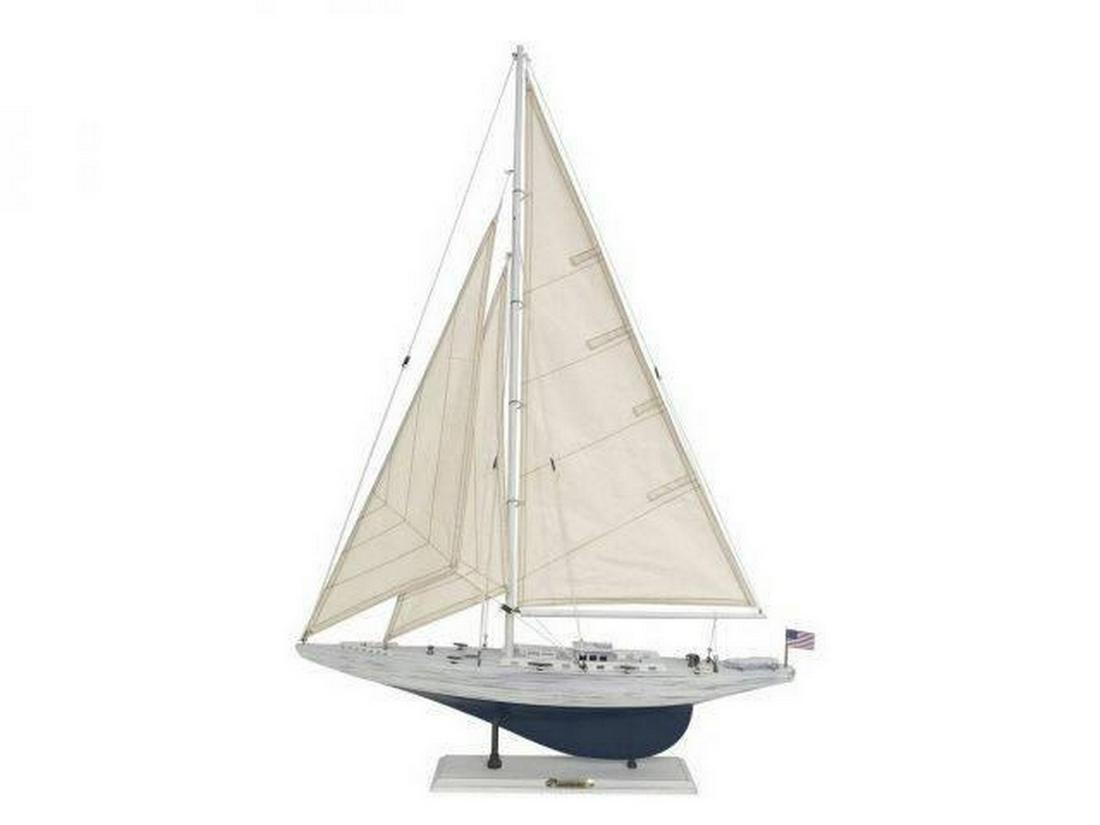 Wooden Rustic Whitewashed Enterprise Limited Model Sailboat 35": Wooden Rustic Whitewashed Enterprise Limited Model Sailboat 35" With the winning spirit of her famous namesake, the presence of this sailing ship model of Americaâ€™s Cup winner