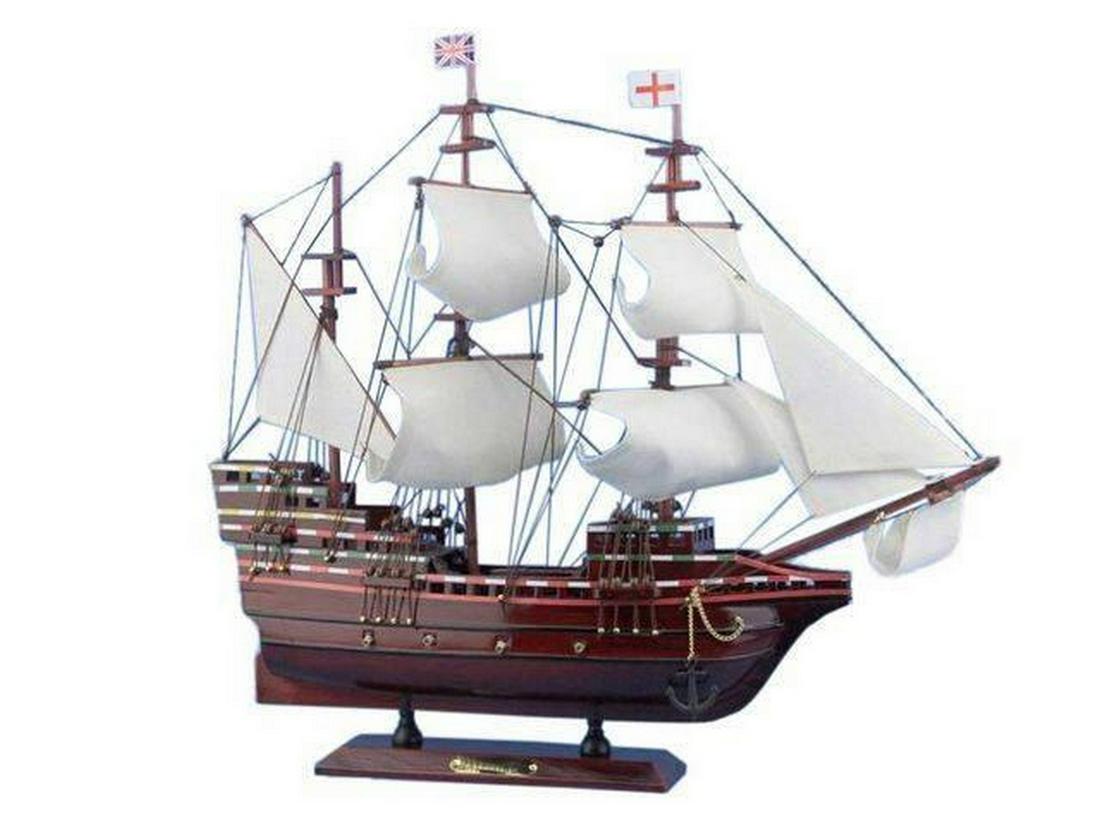 Wooden Mayflower Tall Model Ship 20": Wooden Mayflower Tall Model Ship 20" Perfectly sized for any small shelf, desk or mantle, these fine tall ship models of the Mayflower are historically accurate scale model replicas of the famous