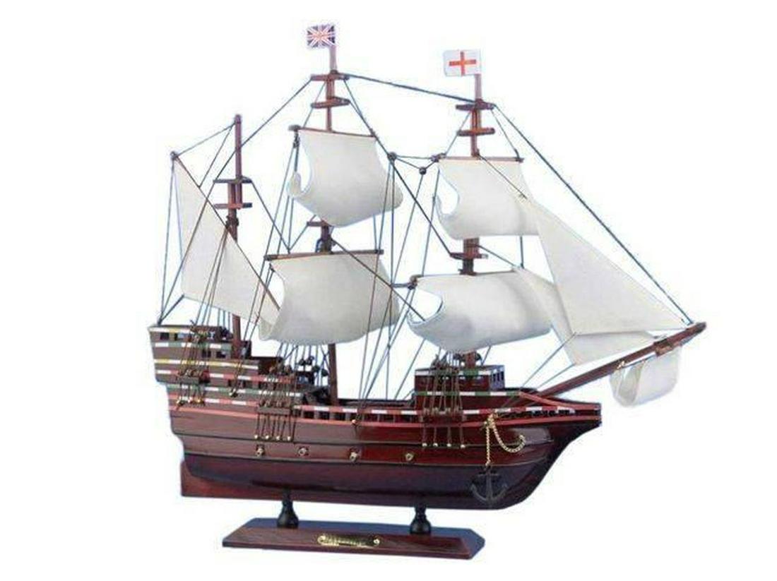 Wooden Mayflower Tall Model Ship 20": Wooden Mayflower Tall Model Ship 20" Perfectly sized for any small shelf, desk or mantle, these fine tall ship models of the Mayflower are historically accurate scale model replicas of the famous