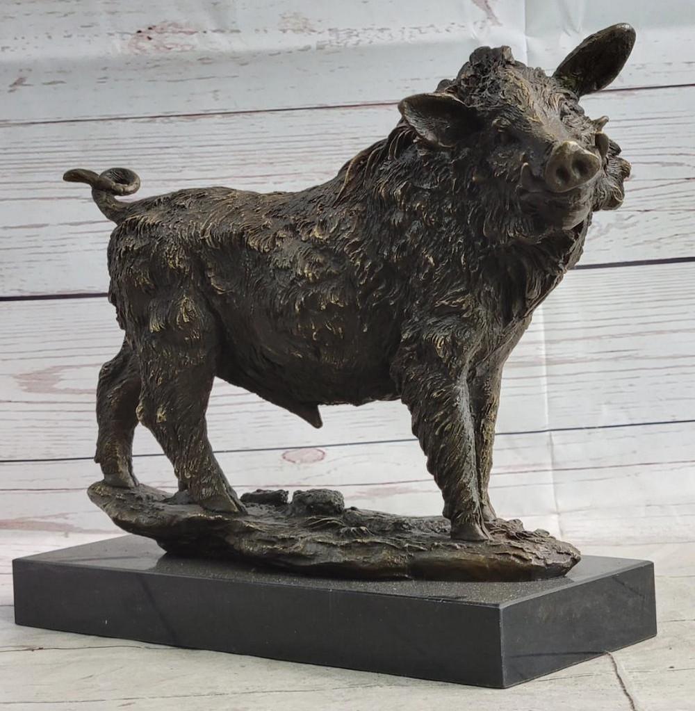 Barye Inspired Wild Boar Bronze Sculpture On Marble Base - 10" x 14" (1 of 7)
