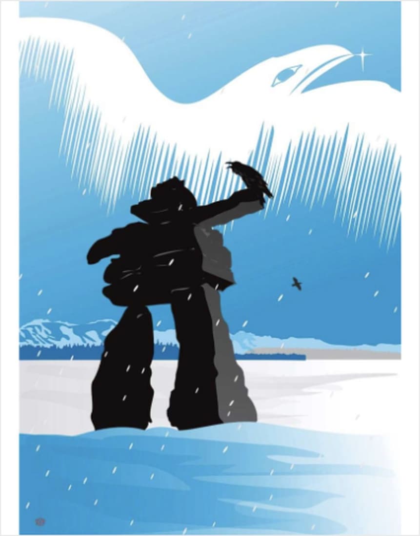 12" x 14" Inukshuk Winter Framed Picture by Mark Preston: 12" x 14" Inukshuk Winter Framed Picture by Mark Preston Mark Preston (Tennaâ€˜Tsaâ€˜Teh) was born in Dawson City, Yukon. He is of Tlingit and Irish descent and travels extensively thr