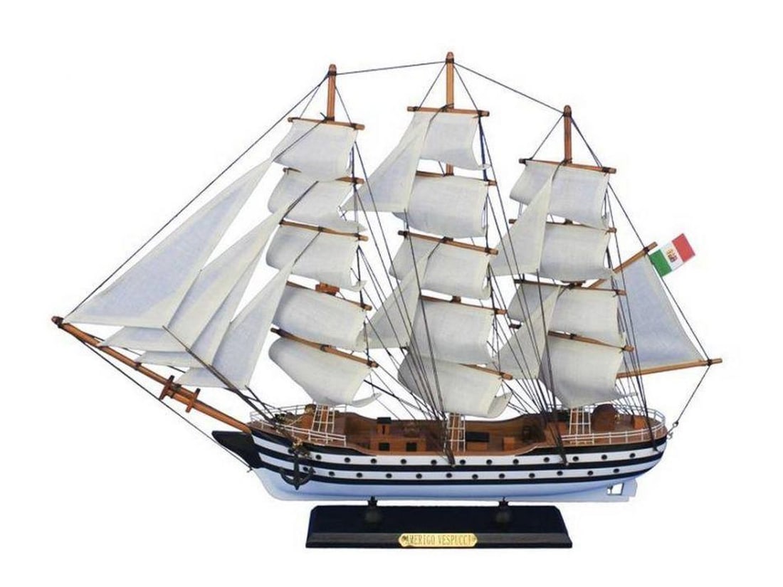 Wooden Amerigo Vespucci 24" Tall Model Ship: Wooden Amerigo Vespucci 24" Tall Model Ship Perfectly sized for any small shelf, desk or mantle, these fine tall ship models of the Amerigo Vespucci are historically accurate scale model replicas