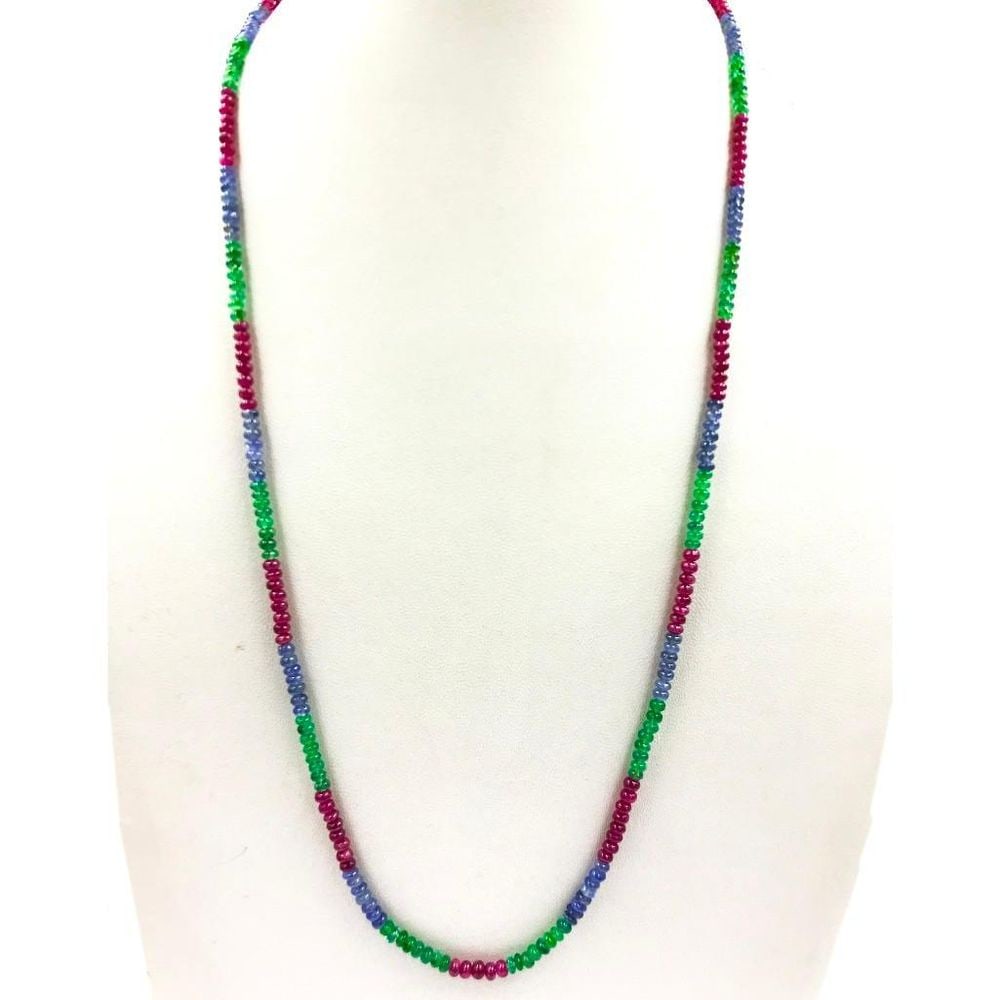 Multi (Emerald, Ruby, Sapphire) Plain Beads String Necklace (1 of 1)