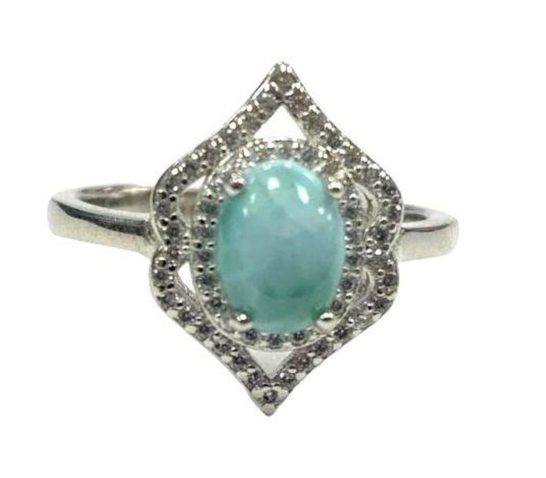 925 STERLING SILVER LADIES RING WITH BLUE LARIMAR OVAL STONE (1 of 2)