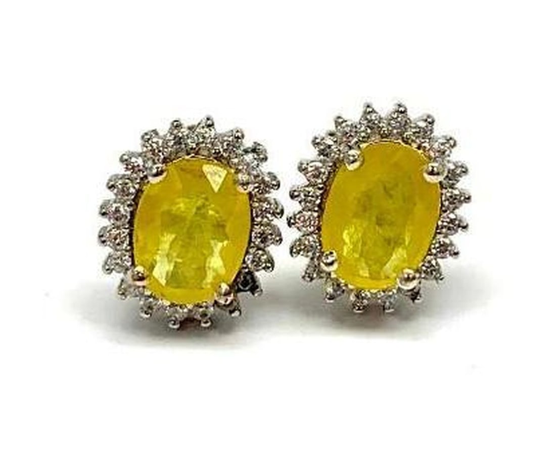 Oval Cut Yellow Sapphire Stud Earrings Surrounded in Swarovski Crystals (1 of 2)