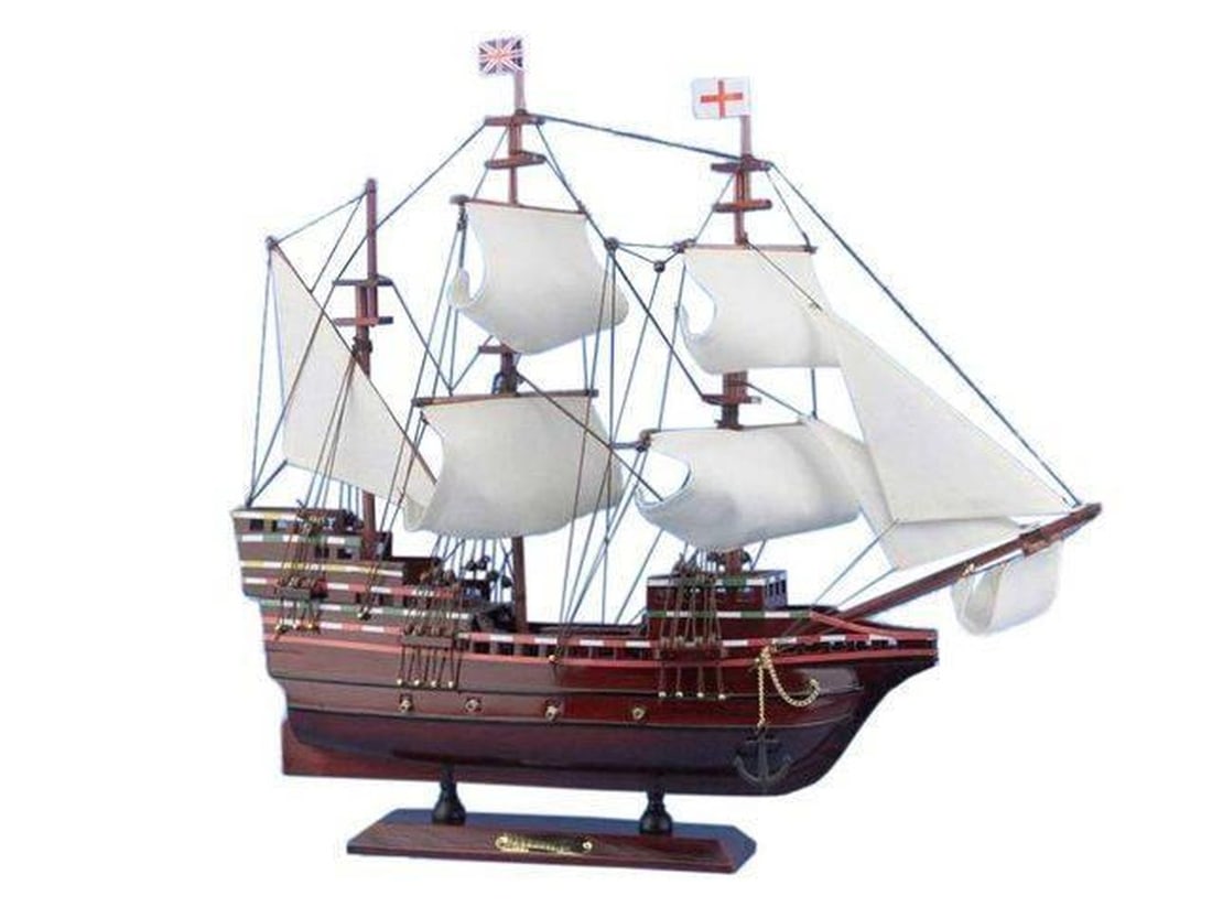 Wooden Mayflower Tall Model Ship 20": Wooden Mayflower Tall Model Ship 20" Perfectly sized for any small shelf, desk or mantle, these fine tall ship models of the Mayflower are historically accurate scale model replicas of the famous