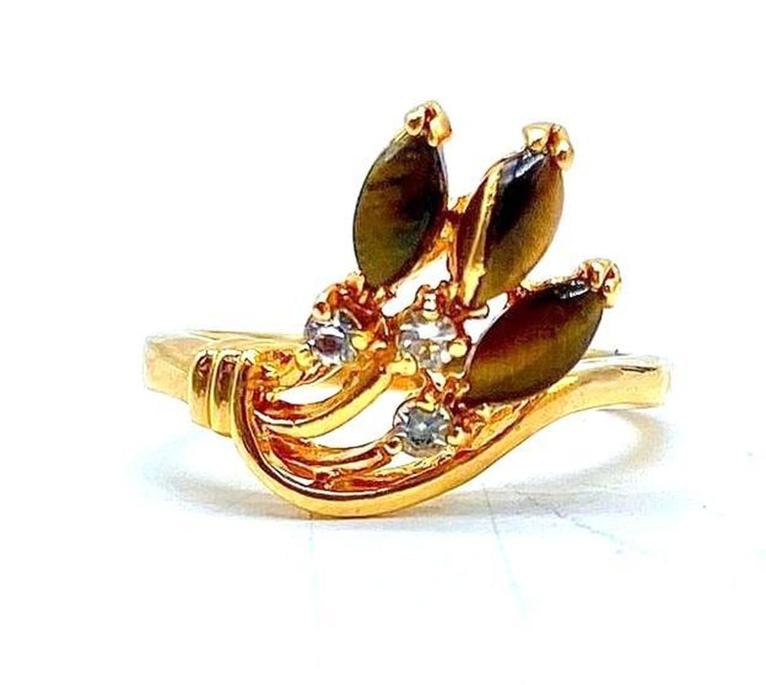 Glorious 3 Stone Abstract Setting Tiger's Eye and 18KTP Ring Size 6 (1 of 2)