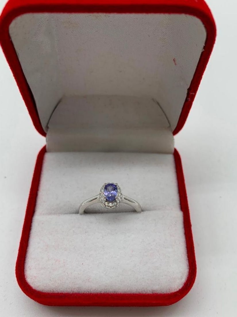 Dreamy Tanzanite and 14K White Gold Plated Sterling Silver Ring (1 of 3)