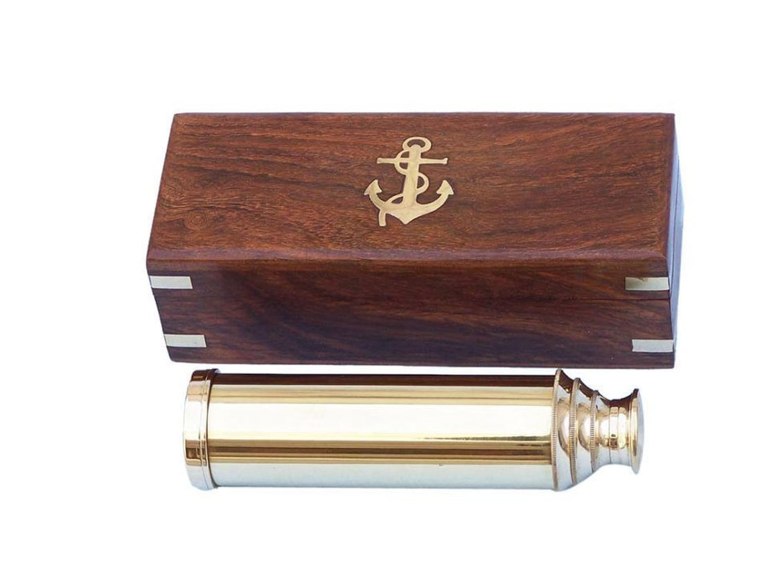 15" Deluxe Class Solid Brass Captain's Spyglass Telescope w/ Rosewood Box (1 of 3)