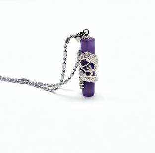 White Gold Plated Chinese Lavender Jade Pendant Dragon Pillar Necklace: White Gold Plated Chinese Lavender Jade Pendant Dragon Pillar Pendant On A 18KGP Chain. View Photos For Further Details