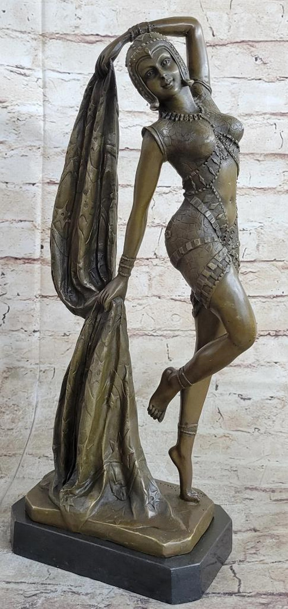 Bronze Dancing Female Theatre Art Sculpture Signed & Mounted On Marble Base - 14lbs (1 of 7)