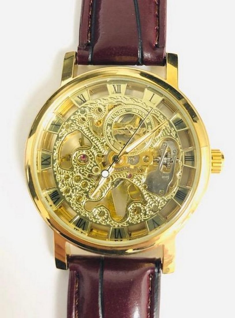 Genuine Leather Banded Skeleton Dial Automatic Watch (1 of 2)