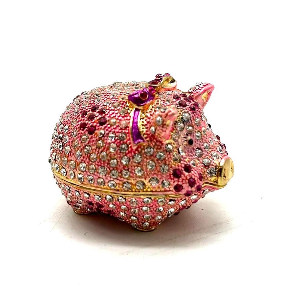 Adorable Pink Piglet Encrusted & Enameled Ring Box (1 of 6)