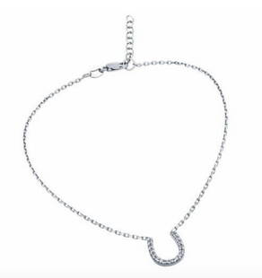 Rhodium 925 Sterling Silver Anklet with Austrian Crystals: Rhodium 925 Sterling Silver Anklet with Austrian Crystals Horseshoe Charm. Dimensions: 9" chain with 1" extender View Photos for Further Details.