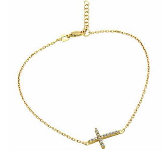 Gold Plated 925 Sterling Silver Anklet with Austrian Crystals: Gold Plated 925 Sterling Silver Anklet with Austrain Crystal Cross Charm. Dimensions: 9" chain with 1" extender View Photos for Further Details.