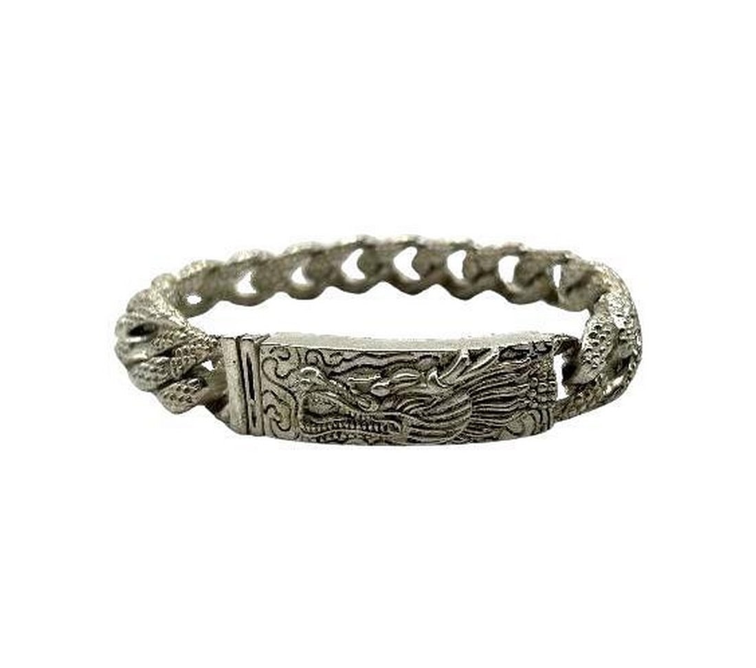 Tibetan Silver Dragon Head Chain Link Bracelet (1 of 5)