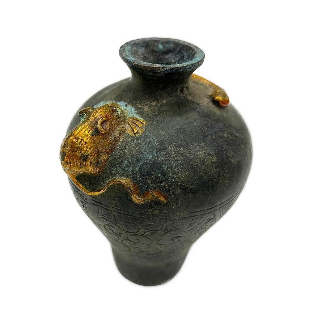 19th Century Asian Brass & Copper Gilt Snake & Rat Vase (1 of 5)