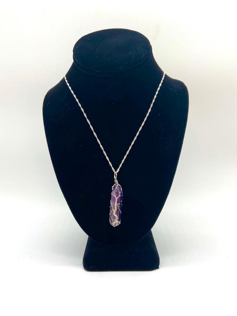 Amethyst Gem Stone Chakra Reiki Healing Amulet With Silver Tree Of life Pendant Details (1 of 3)