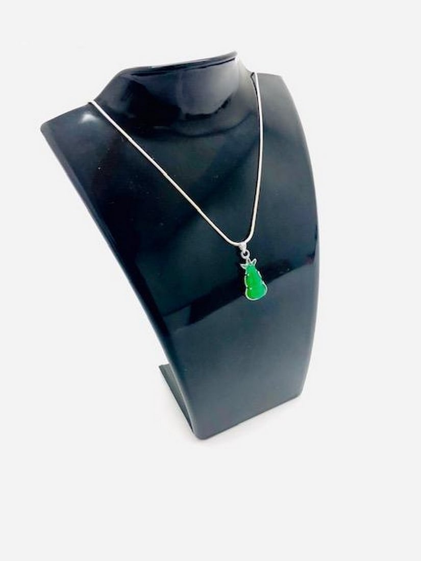 Chinese Green Jade Polished Pendant With 925 Sterling Silver Necklace (1 of 2)