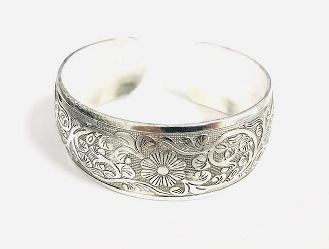Floral Stem Designed Tibetan SIlver Bangle Cuff (1 of 3)