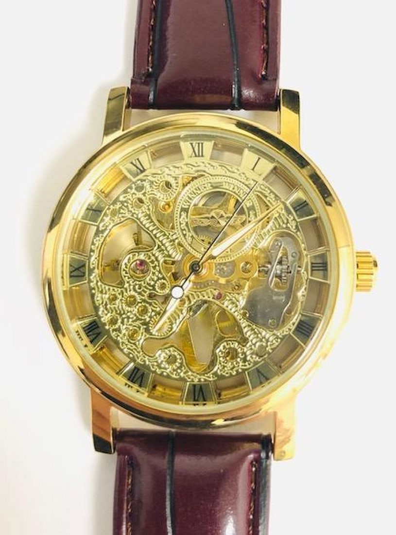 Genuine Leather Banded Skeleton Dial Automatic Watch (1 of 2)