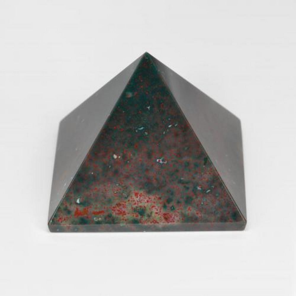 74.84ct Pyramid "5 Side" Cabochon Green Bloodstone: 74.84ct Pyramid Cabochon Green Bloodstone Bloodstone is the traditional March birthstone, also known as heliotrope, This dark green, opaque chalcedony with red to orange spots is a variety of plasma