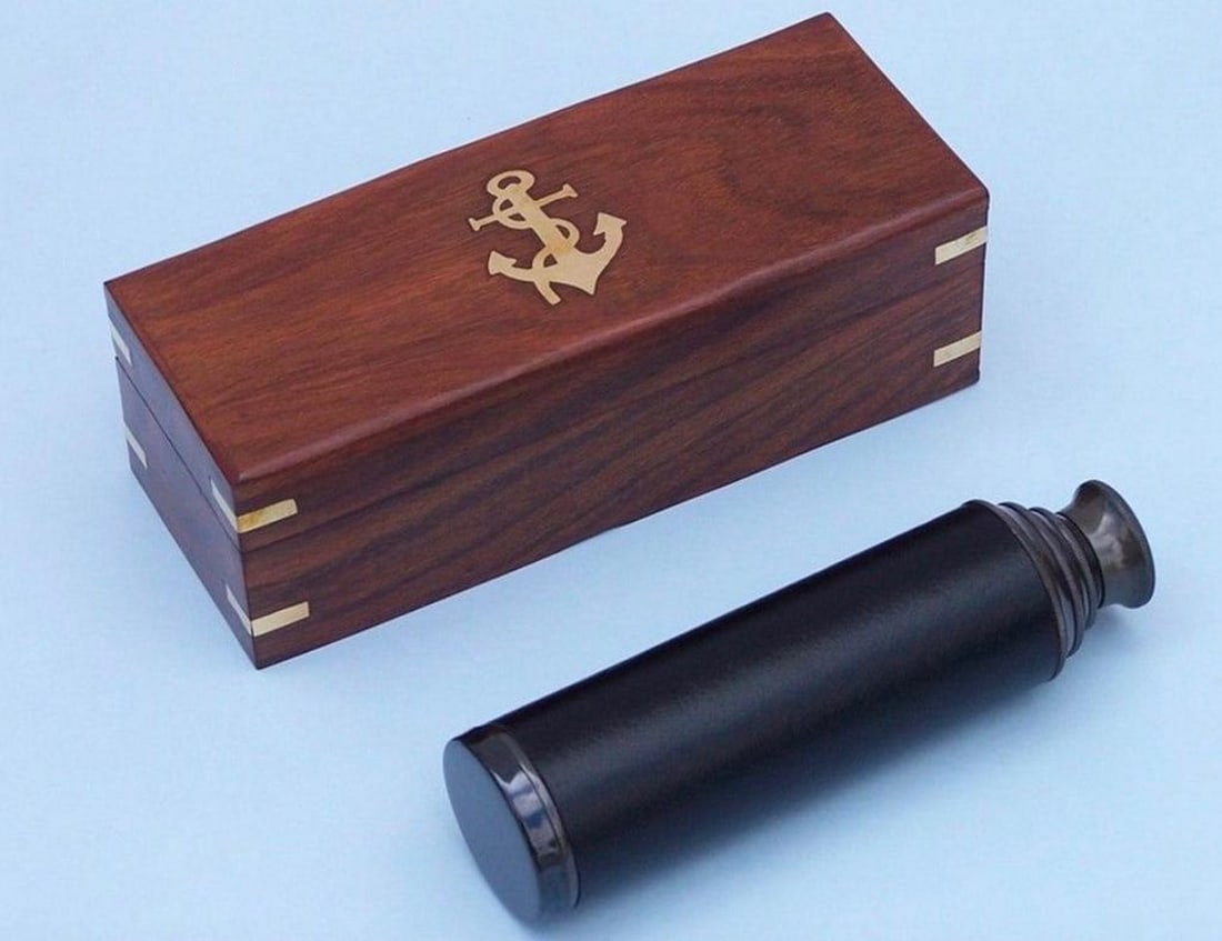 Deluxe Class Captain's Oil Rubbed Bronze Leather Antique Spyglass Telescope 15" (1 of 3)