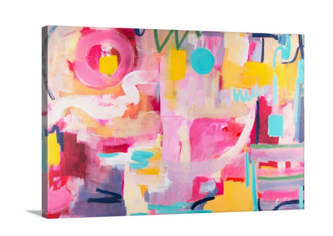 Tennis Court 2015 Canvas Print Wall Art: Tennis Court 2015 Canvas Print Wall Art Contemporary artwork in pink, yellow, and turquoise. About the Artist: Amira Rahim Amira is a passionate abstract artist on a mission to make the world a more