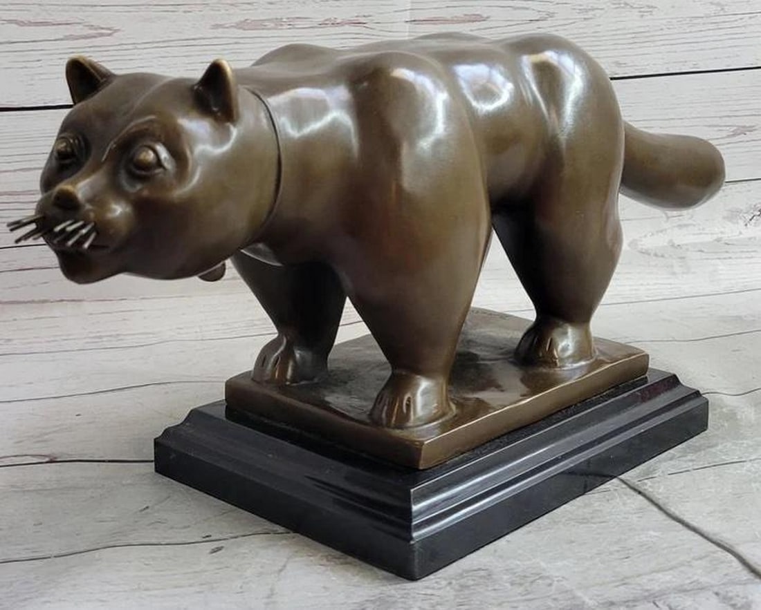 Fernando Botero El Gato De Botero Cat Gato Bronze Art Sculpture on Marble Base - 7" x 19" (1 of 6)