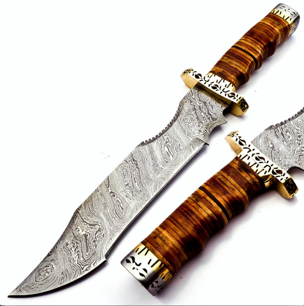The First Amenders Damascus Steel Bowie Knife With Leather Sheath (1 of 1)