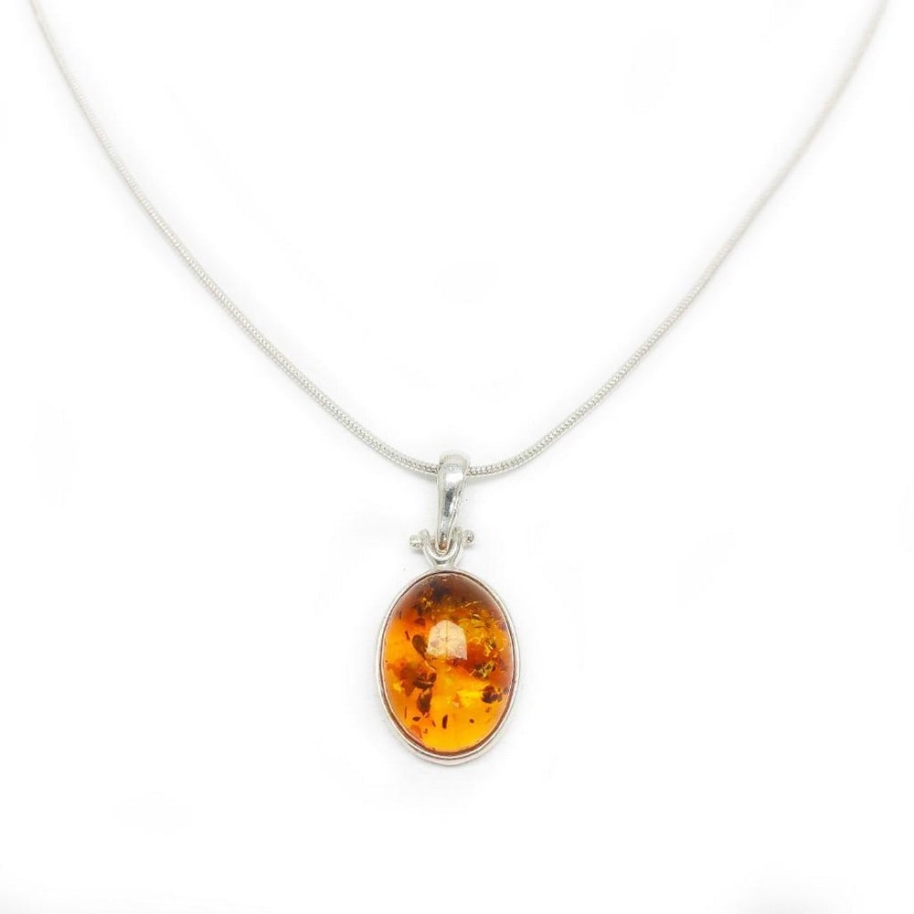 Mounted Baltic Amber 925 Silver Plated Pendant On 925 Silver Plated Snake Link Necklace (1 of 3)