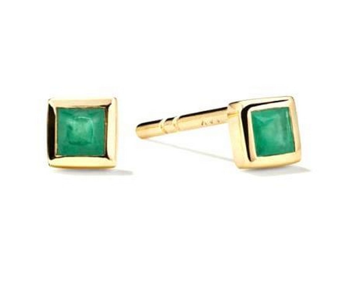 Square Emerald 14k Gold Stud Earrings (1 of 2)