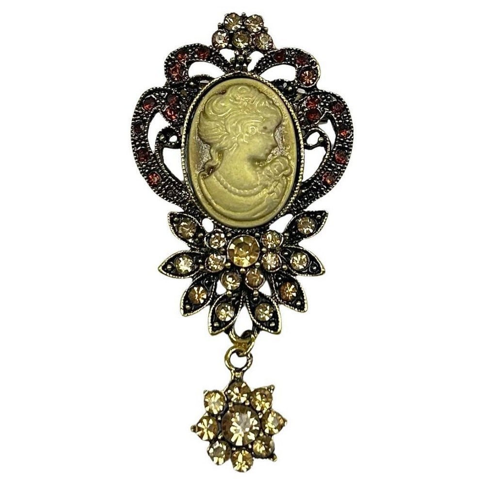 Dangling Flower Gemstone Cameo Brooch (1 of 1)