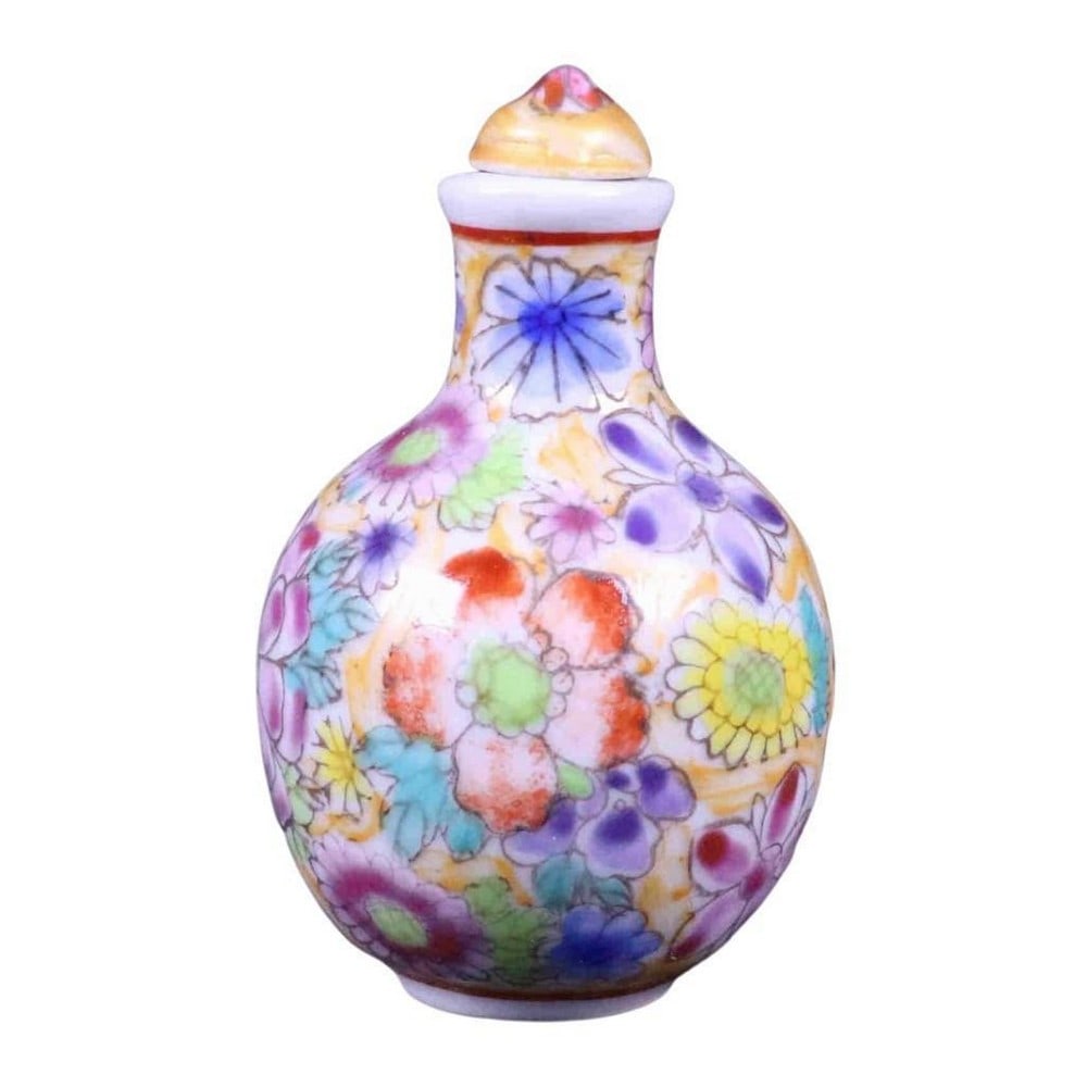 Handmade Asian Porcelain Colorful Floral Snuff Bottle With Stopper (1 of 5)