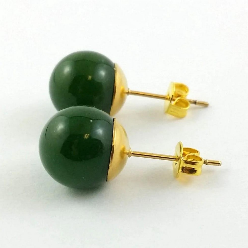 Canadian Nephrite 10mm Gold Toned Stud Earrings (1 of 2)