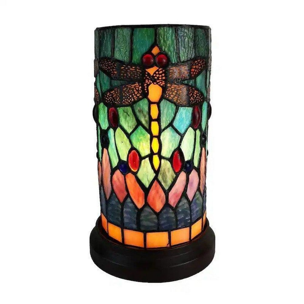 Tiffany-Inspired Dragonfly Serenade Stained Glass Accent Lamp for Nightstands (1 of 3)
