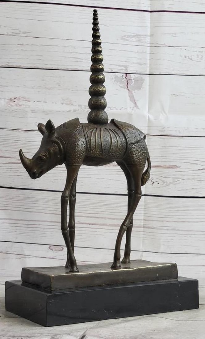 Celestial Rhino Inspired Bronze Statue On Marble Base - 13.5" x 7.5" (1 of 6)