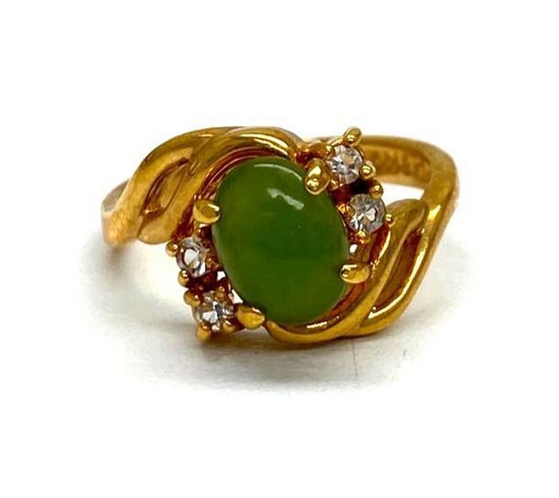 Fairy Garden Green Jade Gemstone 18KTGP Ring Size 5 (1 of 3)