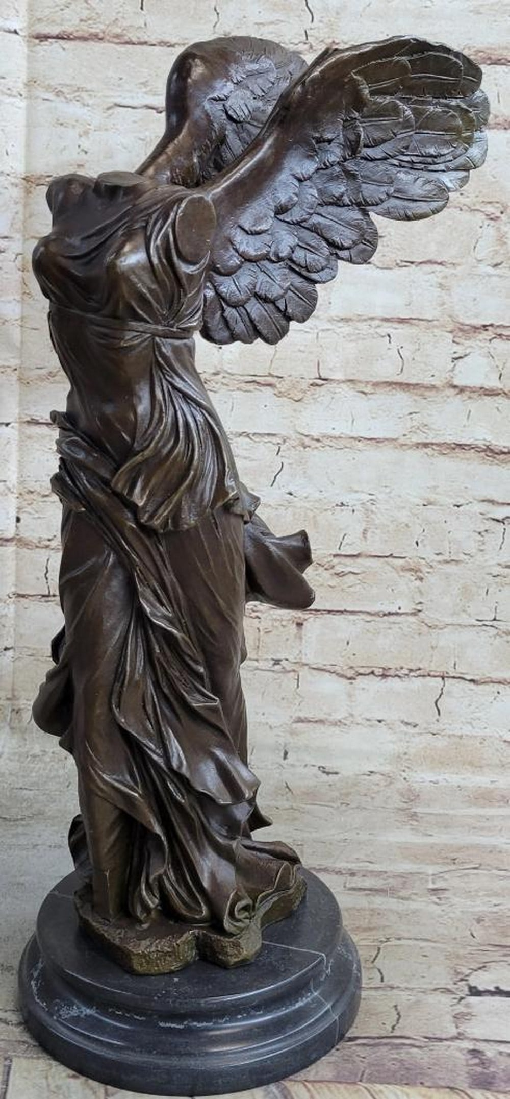 Large Bronze Statue After "Winged Nike of Samothrace" From The Louvre - 21lbs: This replica casted in bronze is of the the Winged Nike of Samothrace, one of the most important and beautiful surviving masterpieces of antiquity.The original marble statue of the Winged Nike of Samo