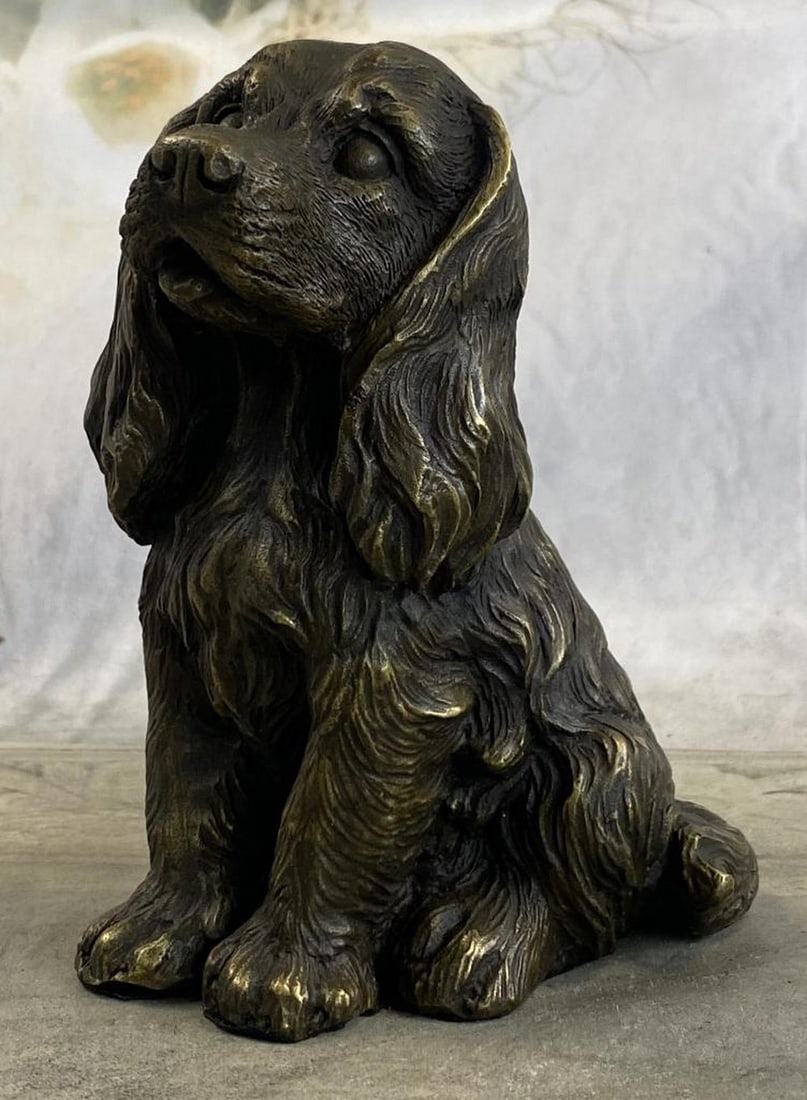 Signed Original Sweet Cocker Spaniel Puppy Bronze Sculpture - 6" x 4" (1 of 8)