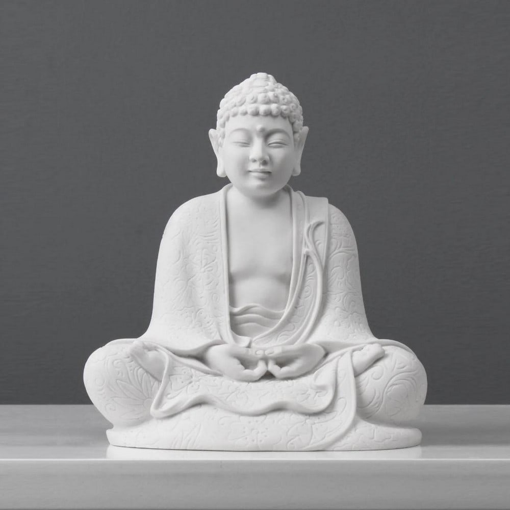 White Carrara Marble Buddha of Inner Peace Statue - (1.5lbs) (1 of 6)