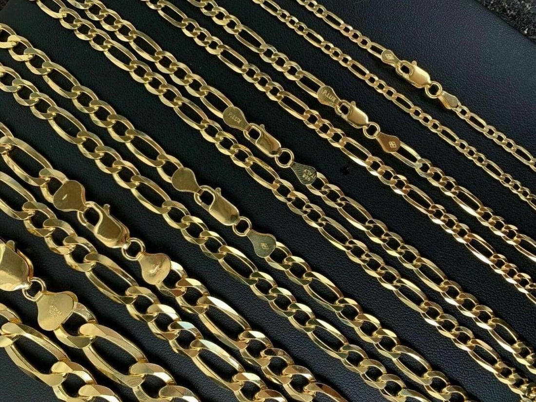 14K Gold Over Solid 925 Sterling Silver "Figaro" Chain (1 of 2)