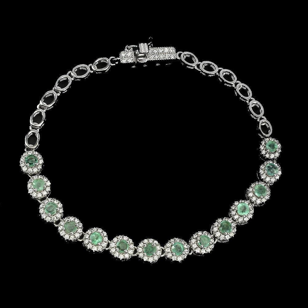 Round Green Emerald 7 Inch Sterling Silver Bracelet (1 of 7)