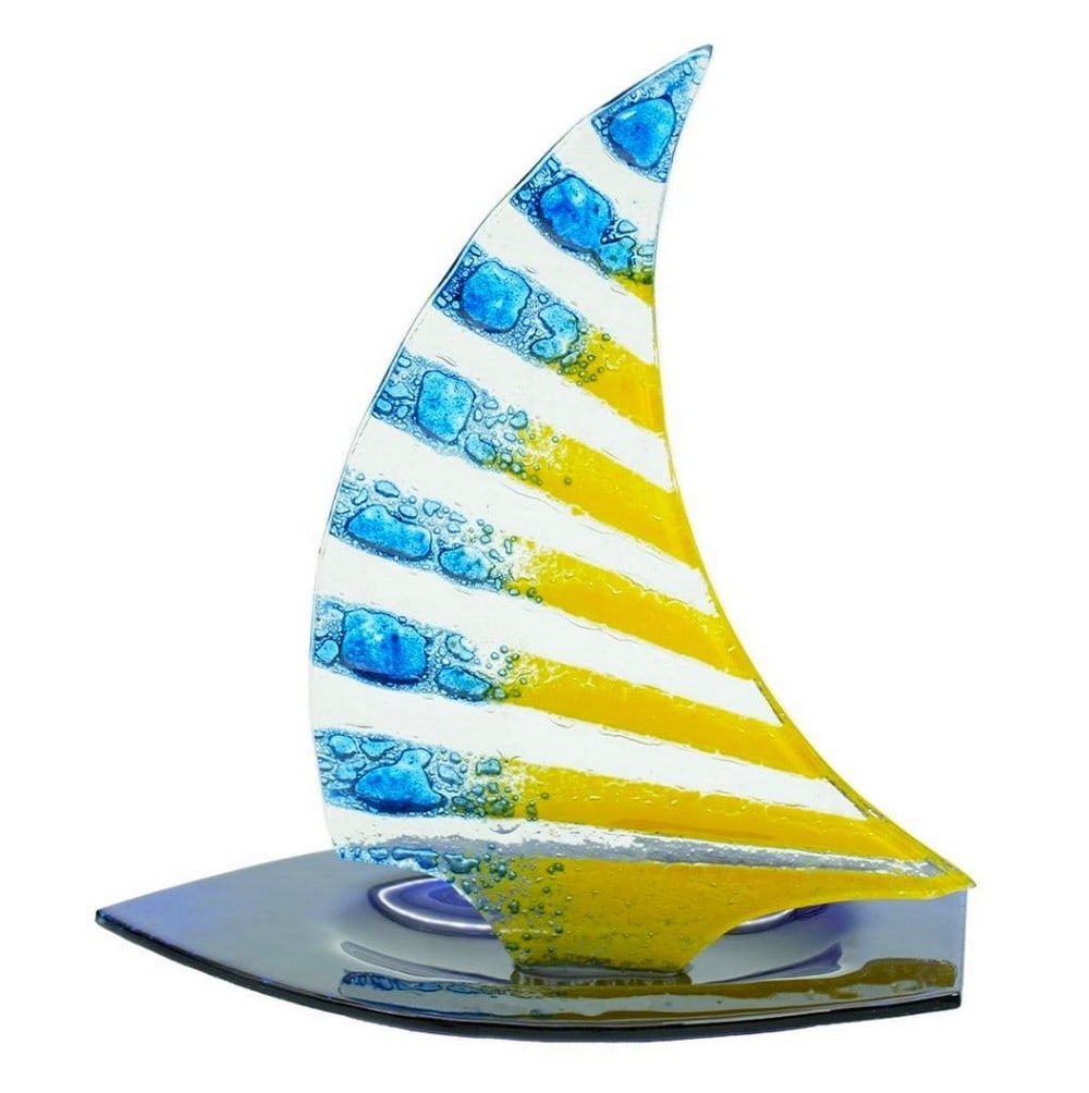 Blue And Yellow Murano Glass Sail Boat: Blue And Yellow Murano Glass Sailboat Dimensions: 6"L x 2.8"W x 7.1"H View Photos For Further Details.