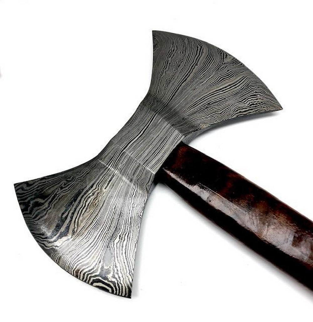 CRUSADERS Hand Made Damascus Steel Forged Double Head WAR Axe With Rose Wood Handle (1 of 3)