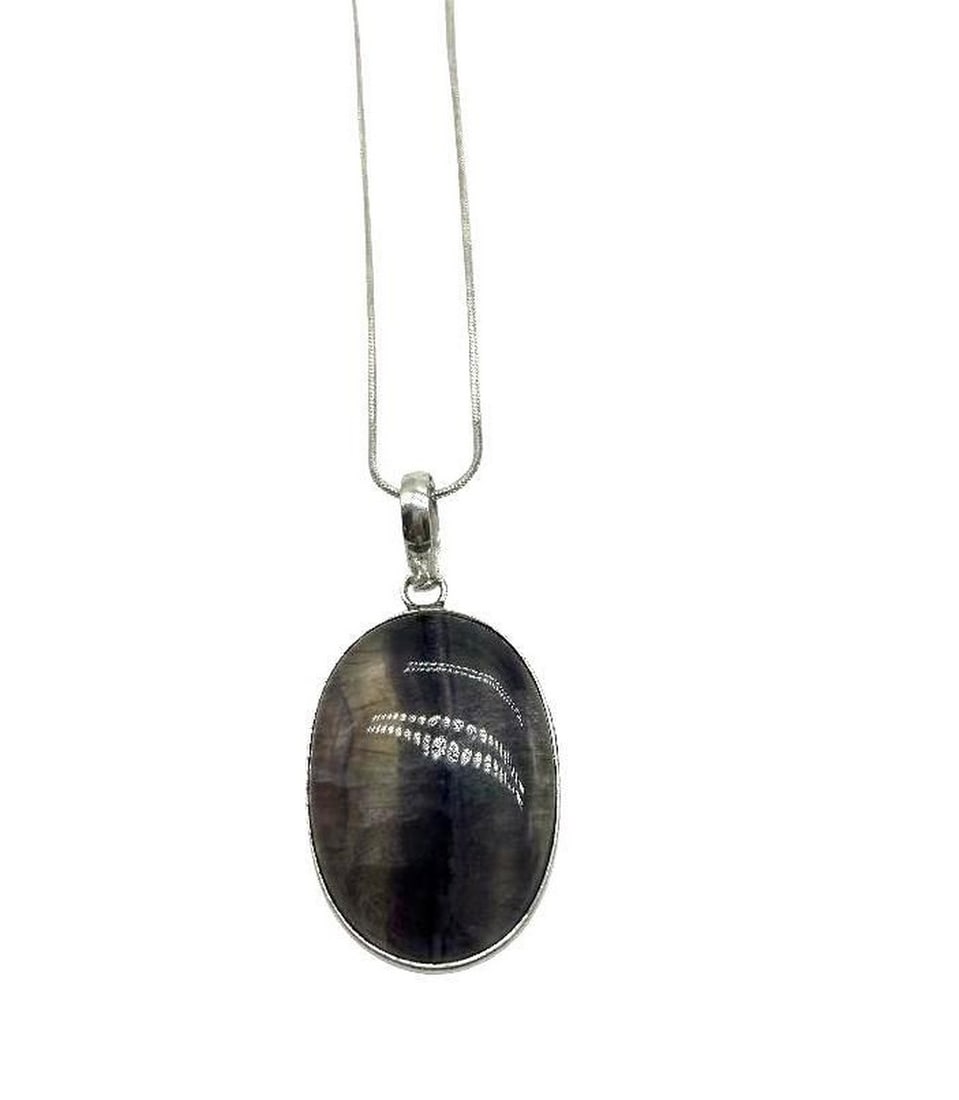 Fluorite Gemstone 925 Silver Necklace Pendant (1 of 4)