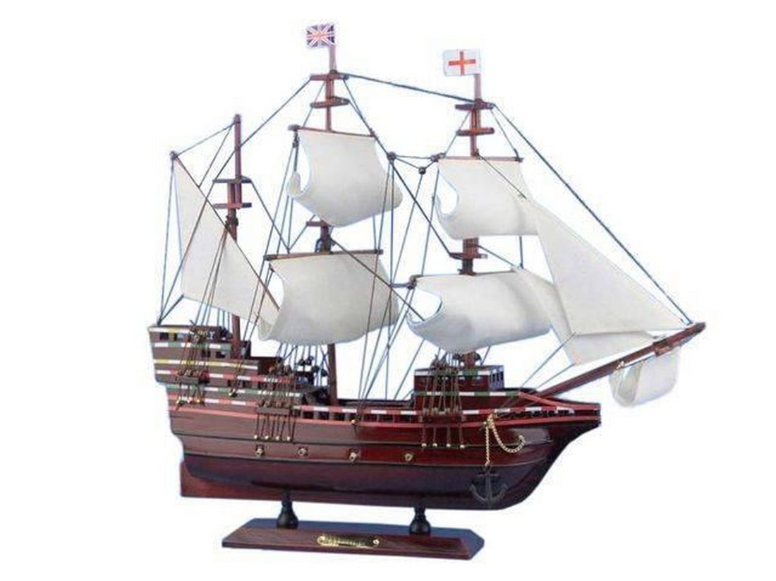 Wooden Mayflower Tall Model Ship 20": Wooden Mayflower Tall Model Ship 20" Perfectly sized for any small shelf, desk or mantle, these fine tall ship models of the Mayflower are historically accurate scale model replicas of the famous